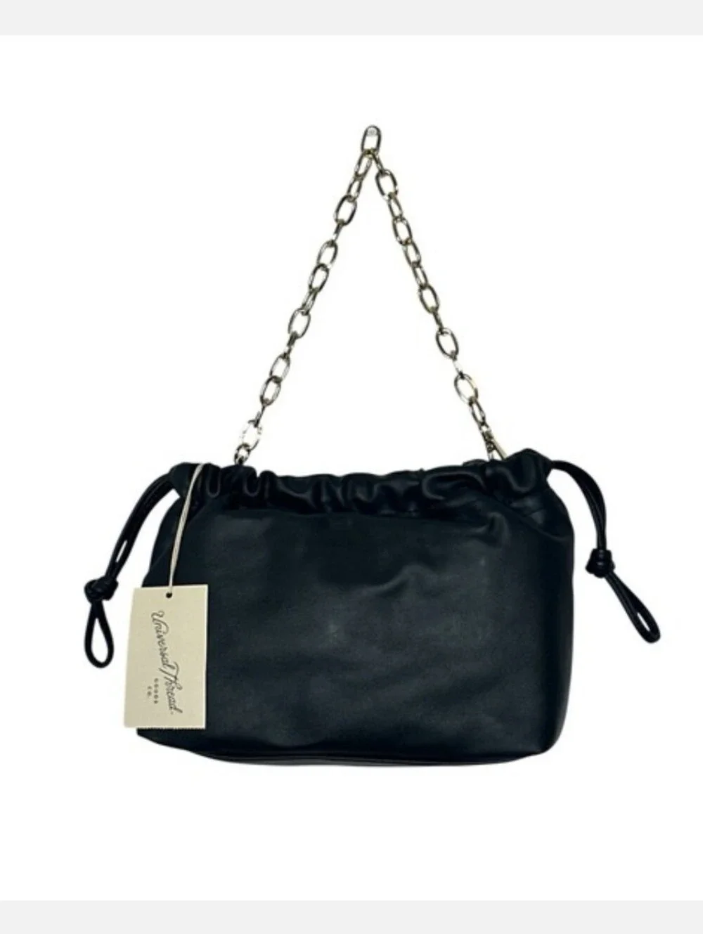 Universal Thread Black Faux-Leather Drawstring Clutch with Gold Chain